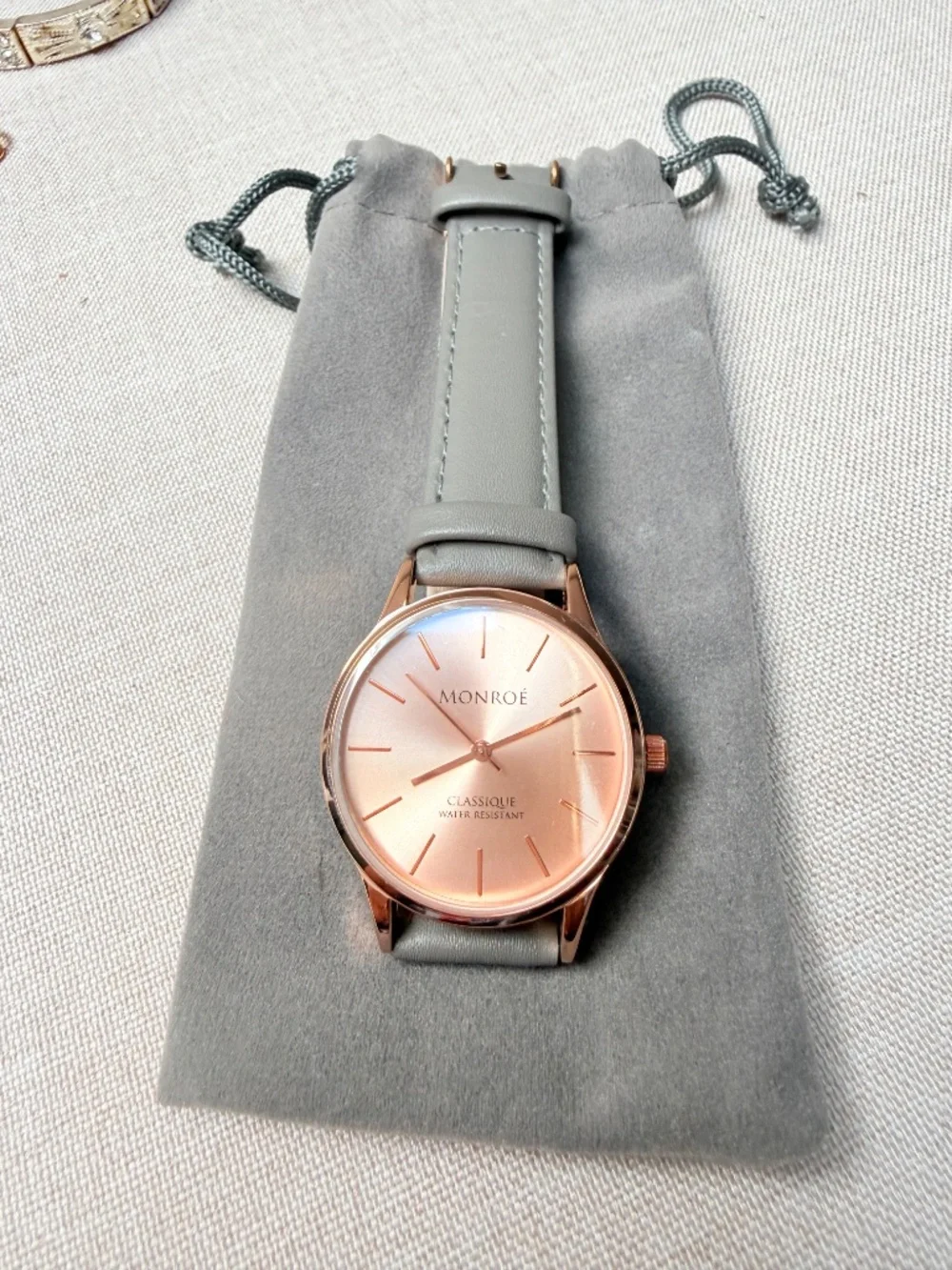 Ladies Monroe by Maestro Rose Gold Tone Gray Genuine Leather Watch New